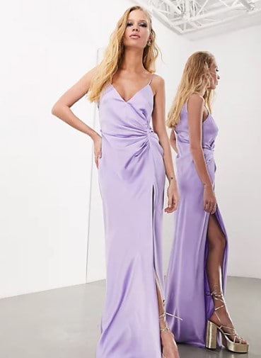 satin slip maxi dress in lilac