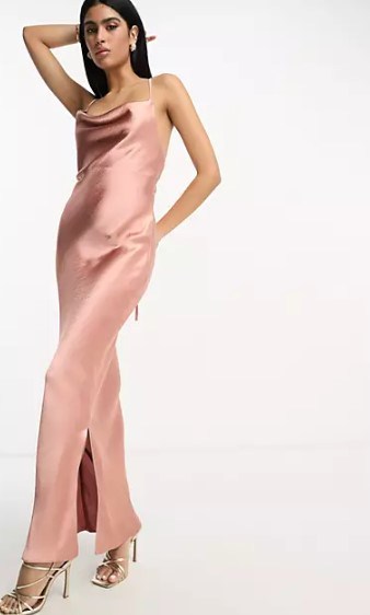 pink maxi slip bridesmaid dress
