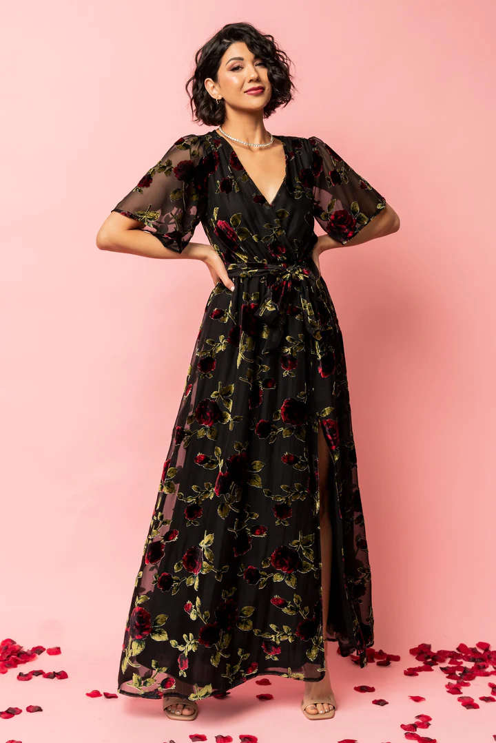 black and red rose floral mother dress