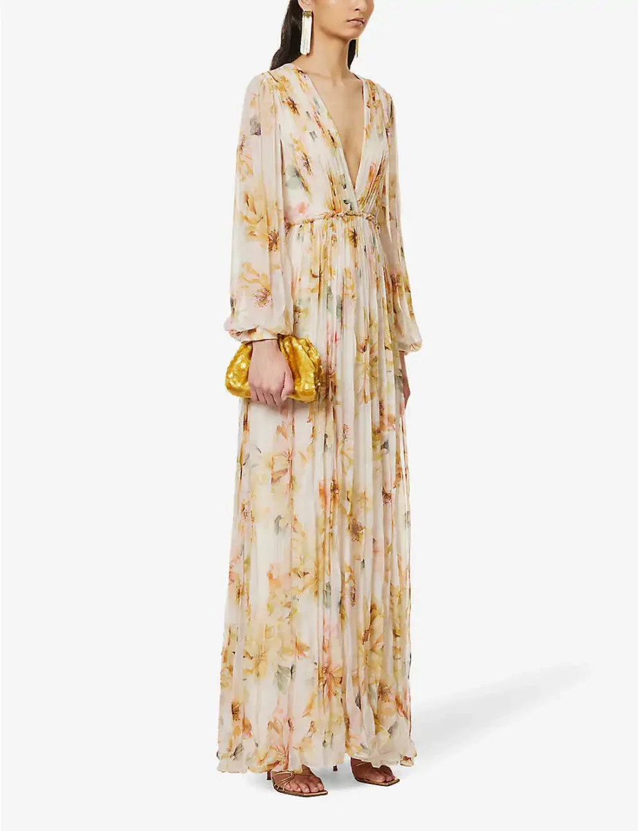 long sleeve white and yellow floral maxi dress