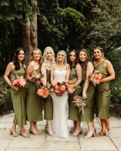Bridesmaid in olive green dresses