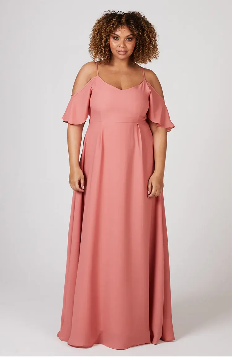 bridesmaid in maxi dress  made from chiffon with cap sleeve detail