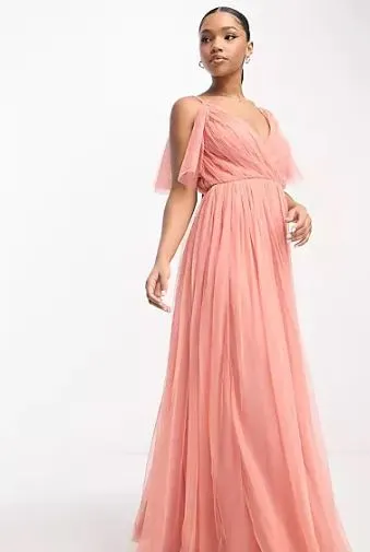 tulle full skirt maxi coral bridesmaid dress