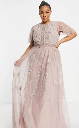 embellished pink chiffon maxi dress 
