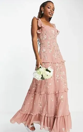 pink floral embellished bridesmaid dress