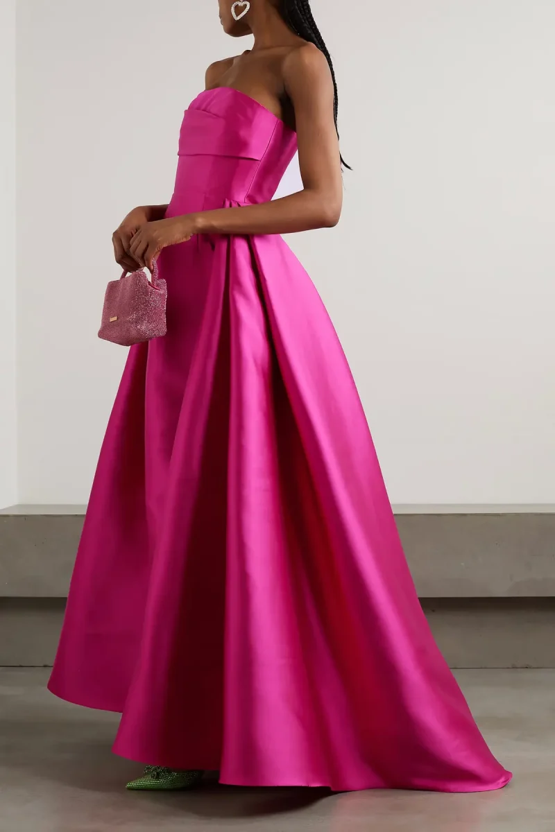 stiff silk hot pink off the shoulder dress