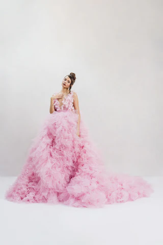 big pink ruffle dress