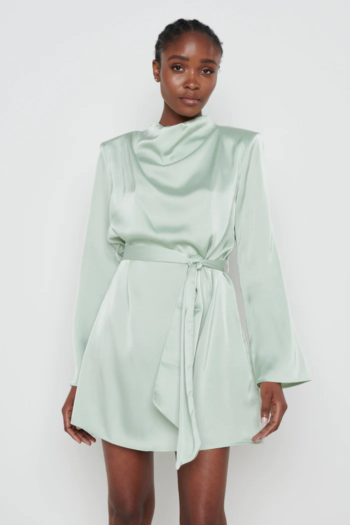 short long sleeve mint green bridesmaid dress