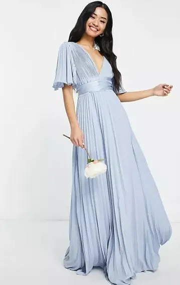 pleated full skit and short arm baby blue dress