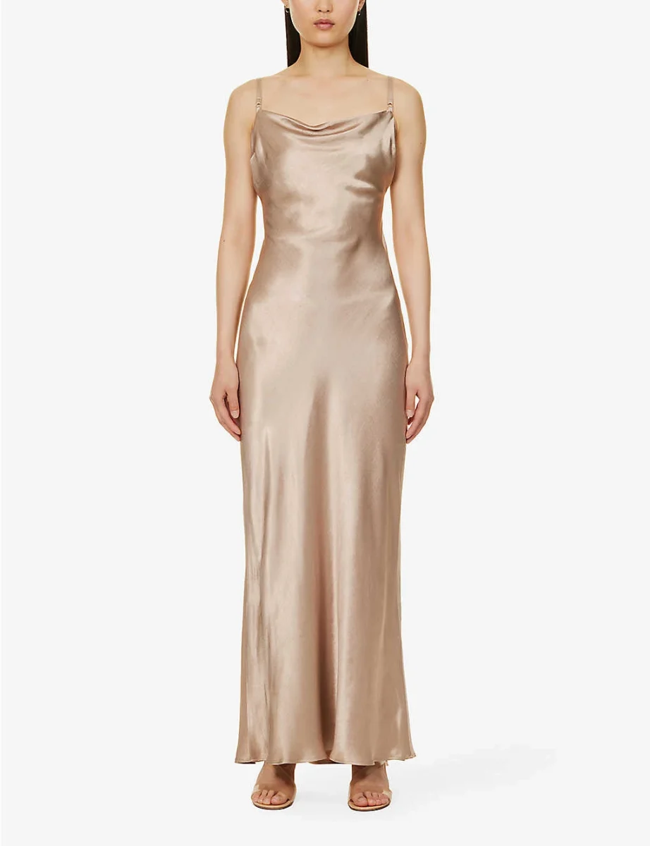 satin taupe bridesmaid dress