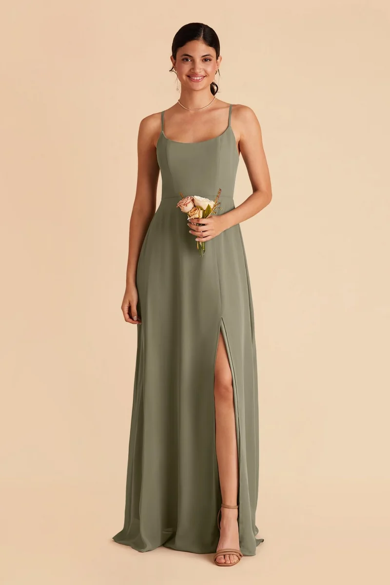 simple chiffon moss green dress