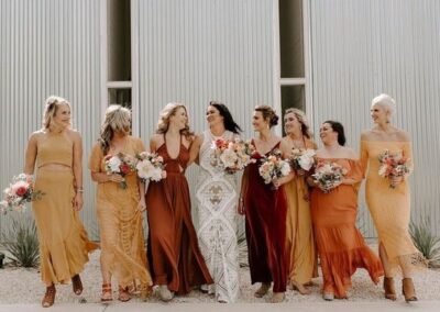 bride and bridesmaid mismatched dresses
