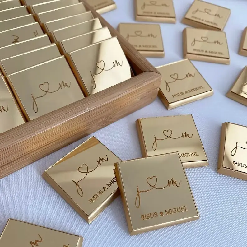 personalised gold chocolate favours
