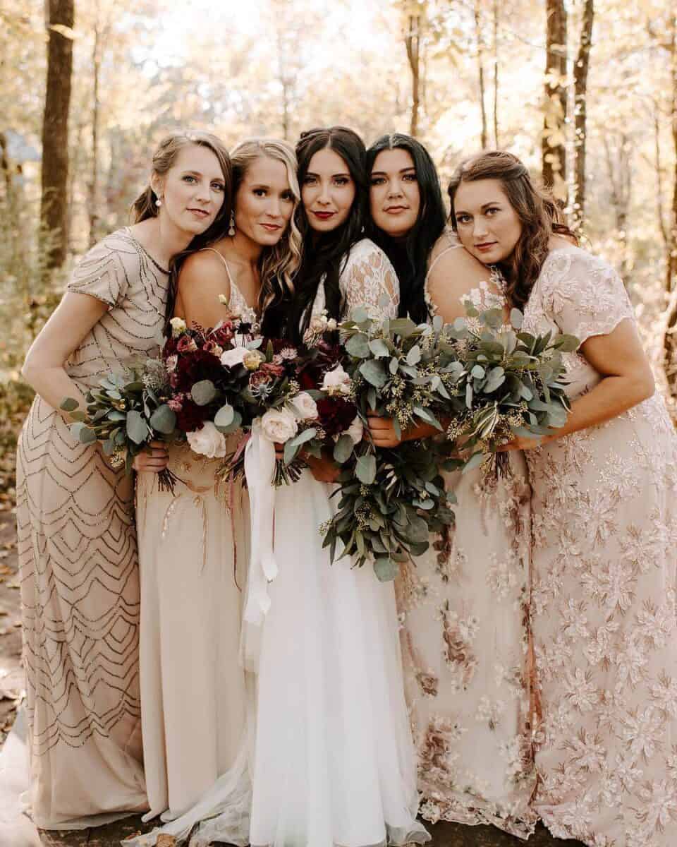 champagne mixed textured bridesmaid dresses