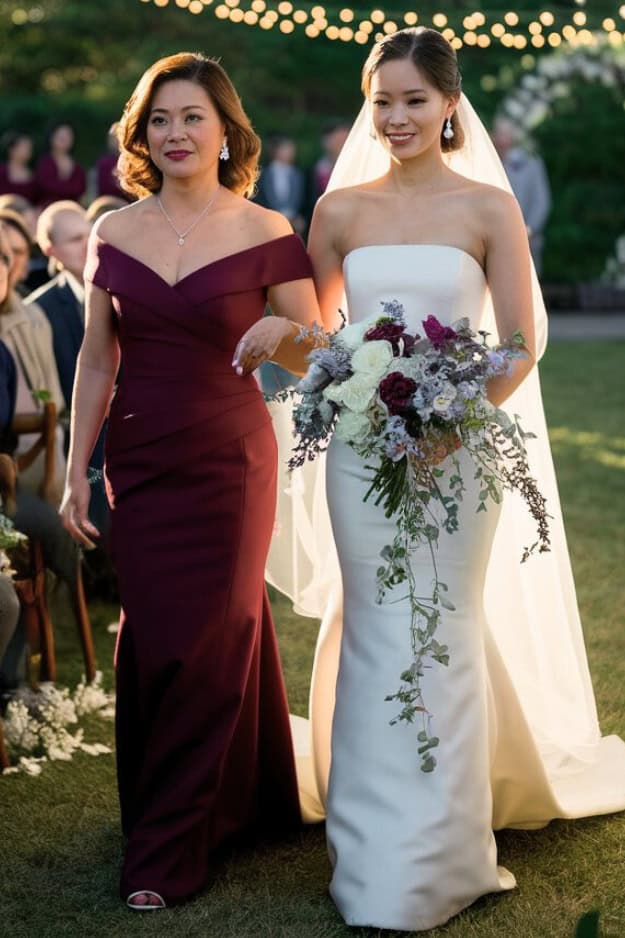 bride with mother at fall wedding