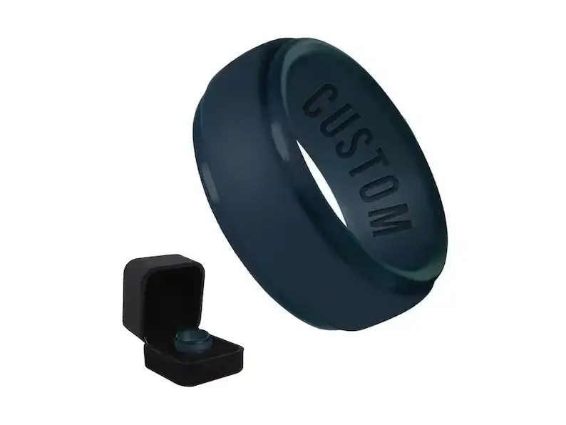 black silicone ring with personalisation engraved on it 
