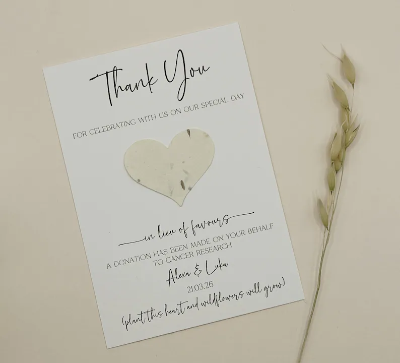 seed paper favour with charity donation note