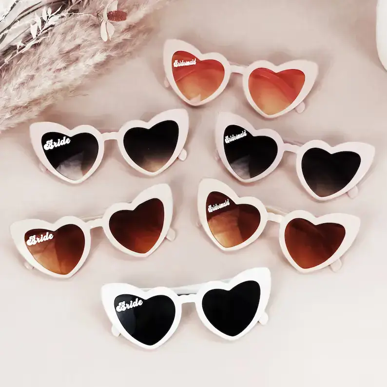 personalised wedding sunglasses heart shaped