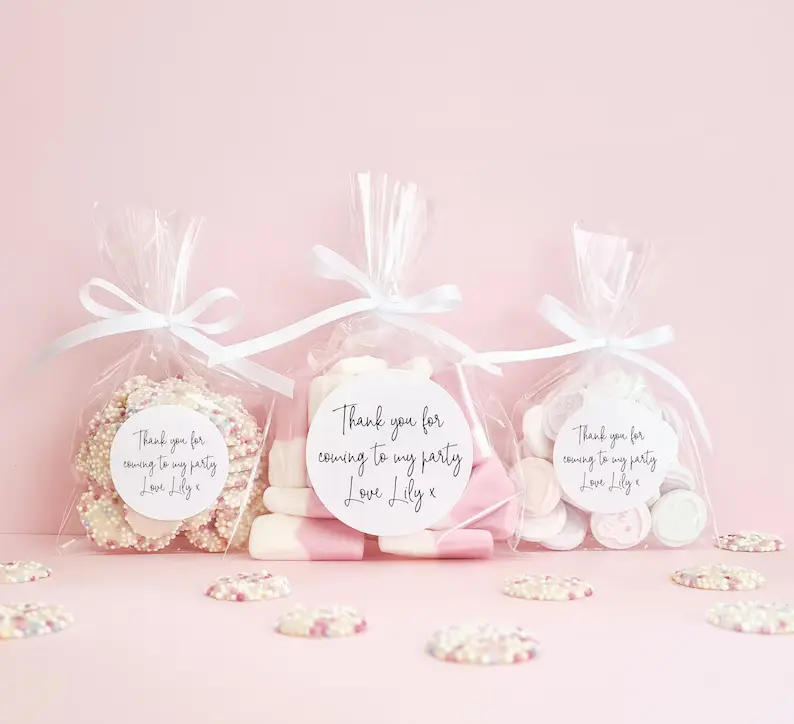 3 bags of sweets with stickers for wedding favour