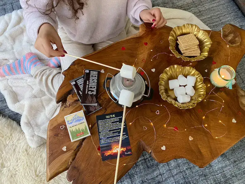 camping stove and treats set up indoors