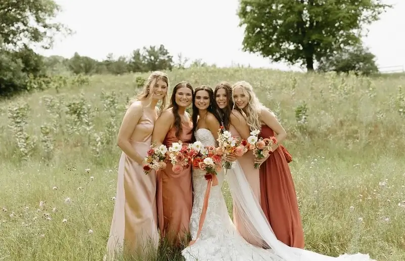 copper and neutral bridesmaid dresses