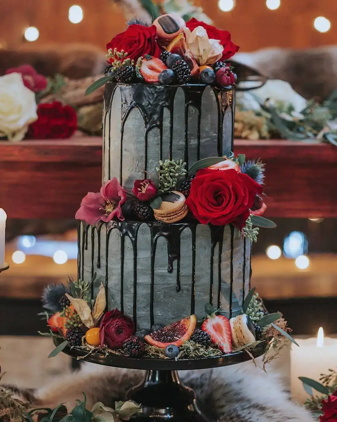 red and grey wedding cake