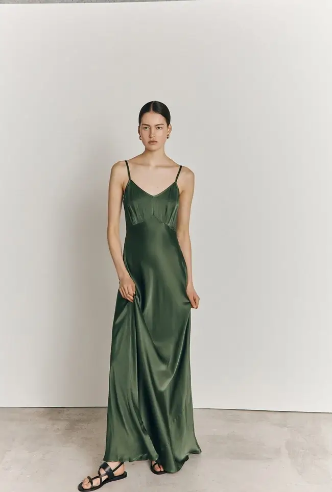dark green slip dress 