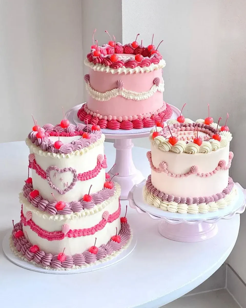 3 different colourful buttercream wedding cakes