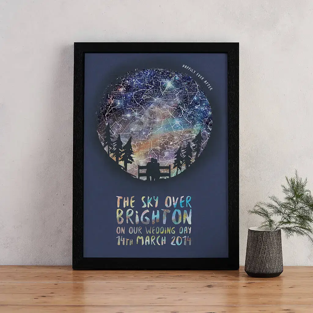 star map of a wedding day night sky