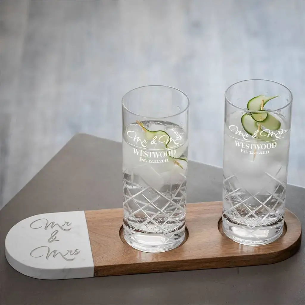 gin glass set with serving board all personalised