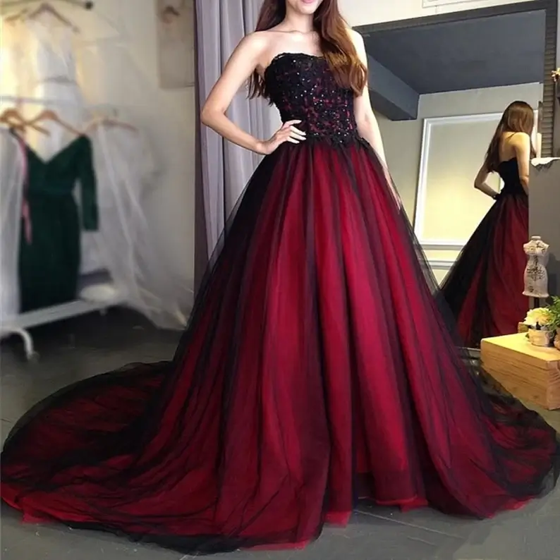 red and black gothic wedding dress