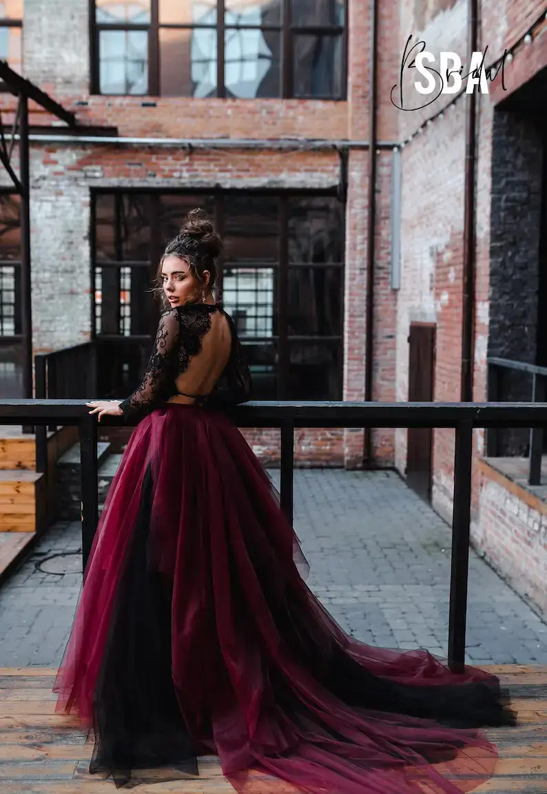 red and black two piece gothic skirt and top 