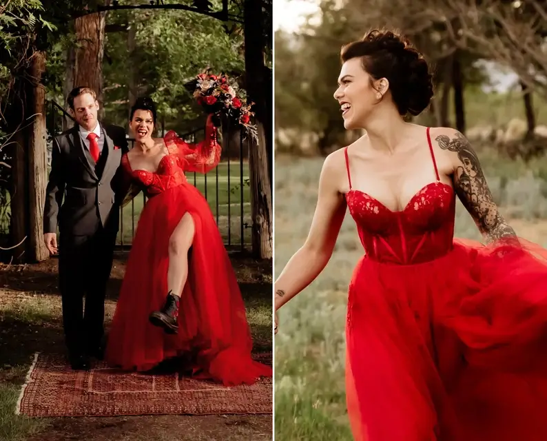 red gothic wedding dress