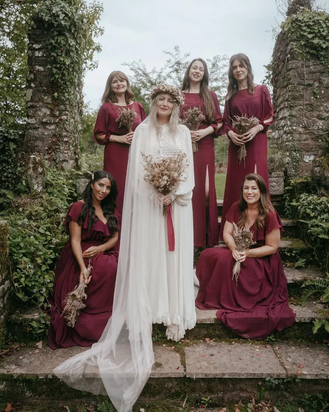 bride in a pagan dress and bridesmaids