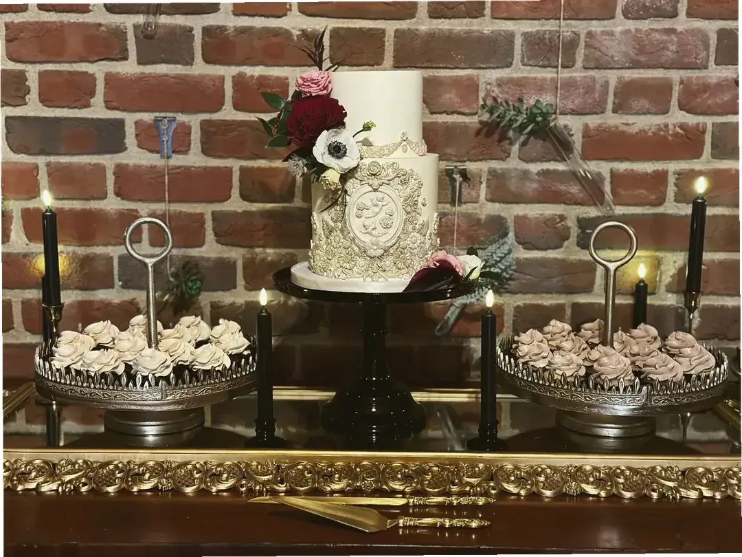 white gothic wedding cake