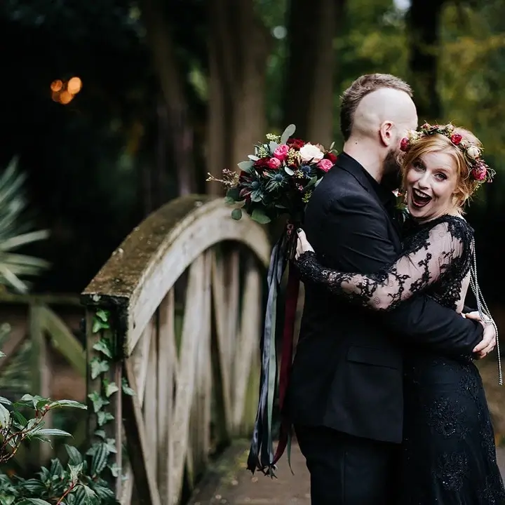bride and groom at their gothic wedding