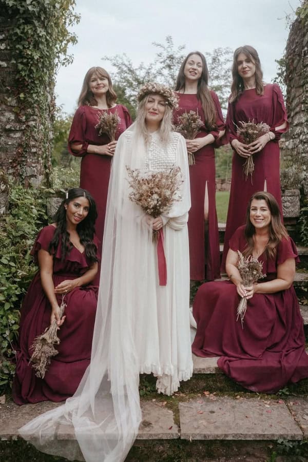 bride and bridesmaid in pagan wedding attire