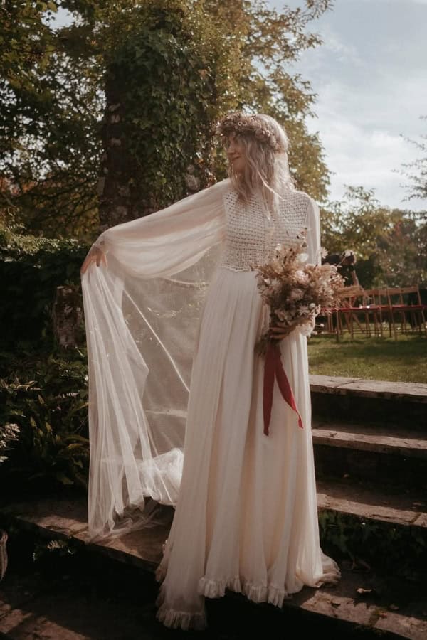 bride in boho pagan wedding dress