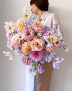 pastel spring wedding bouquet - pinks, blues, lavender