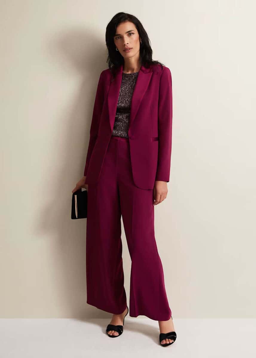 burgundy trouser suit