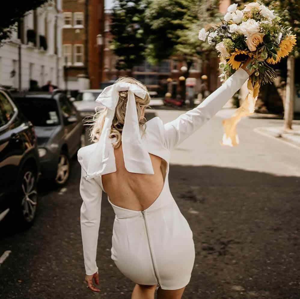 back of bride showing of her hair bow 