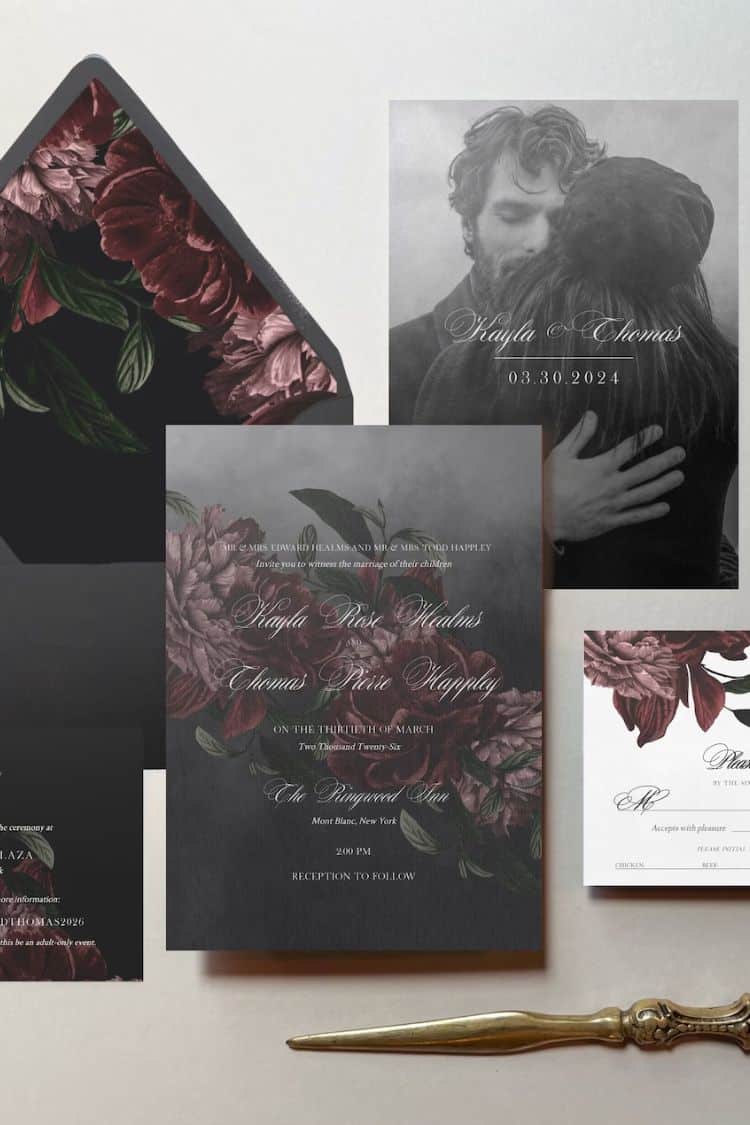 moody floral wedding invite