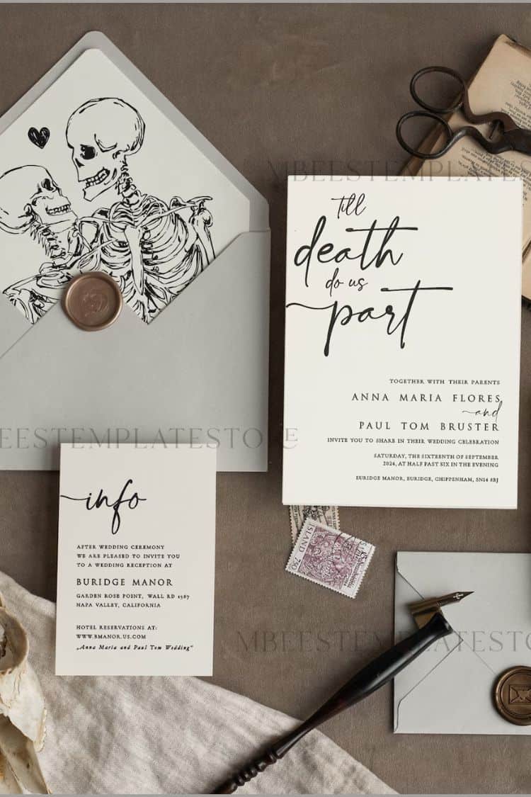 white till death Halloween wedding invite