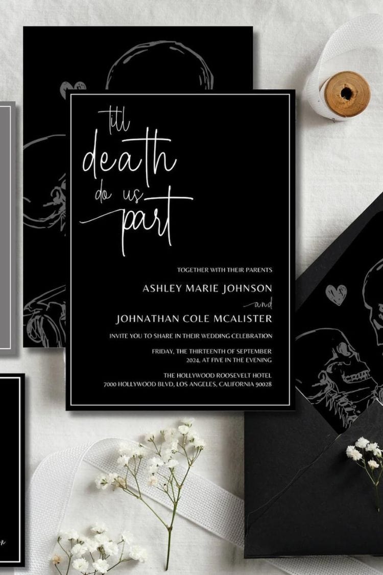 black till death wedding invite