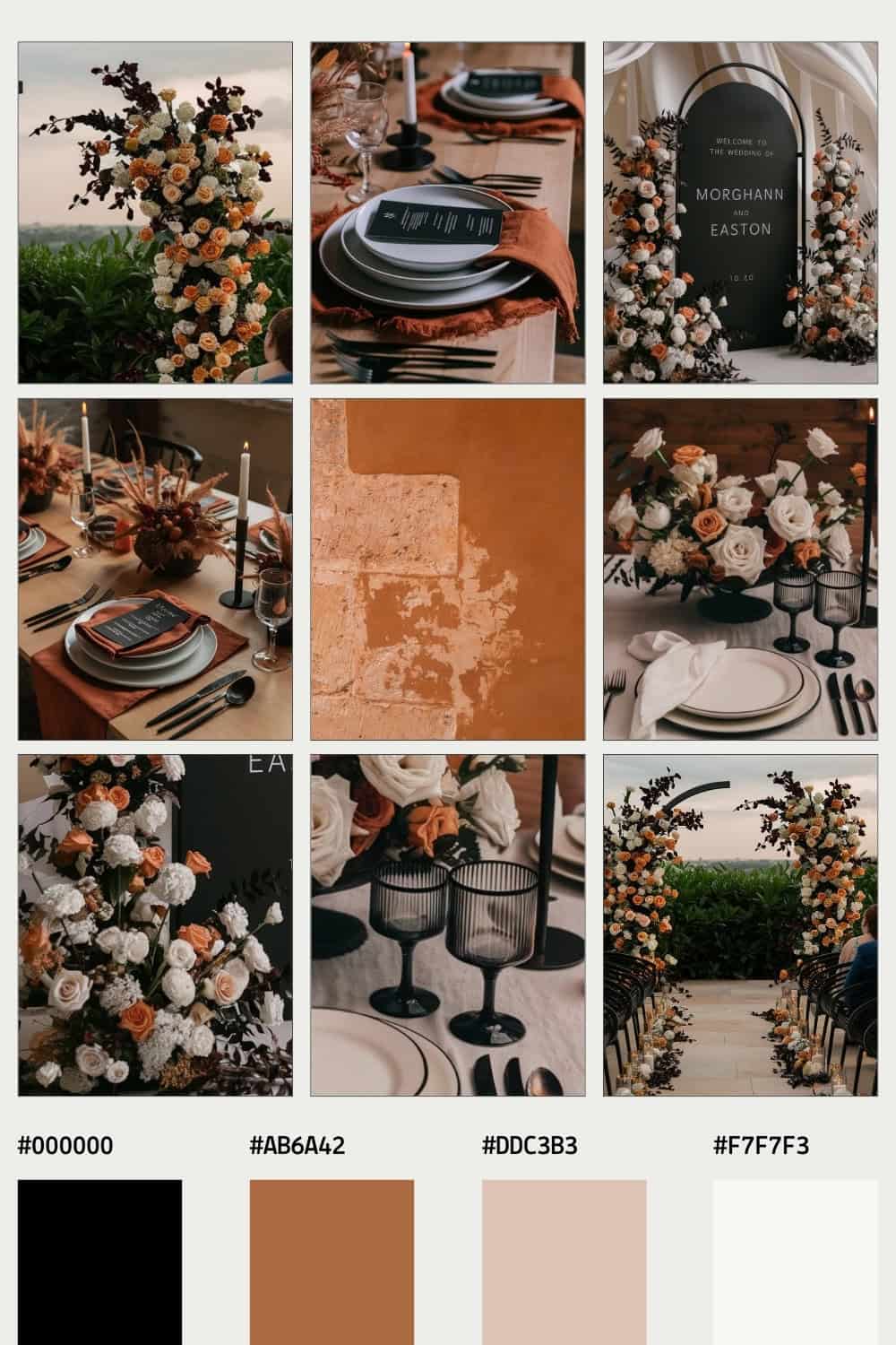 terracotta, black and stone wedding color combo 