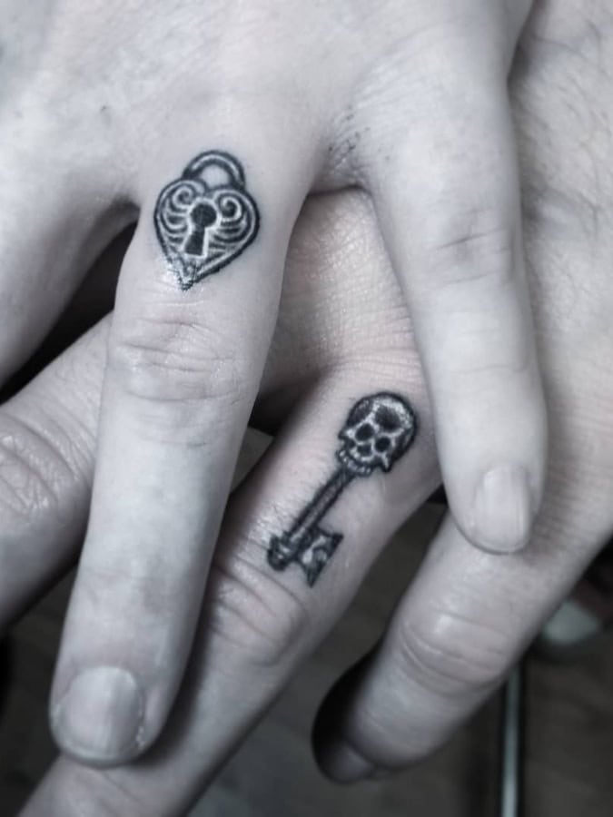 lock and key spooky couple tattoo