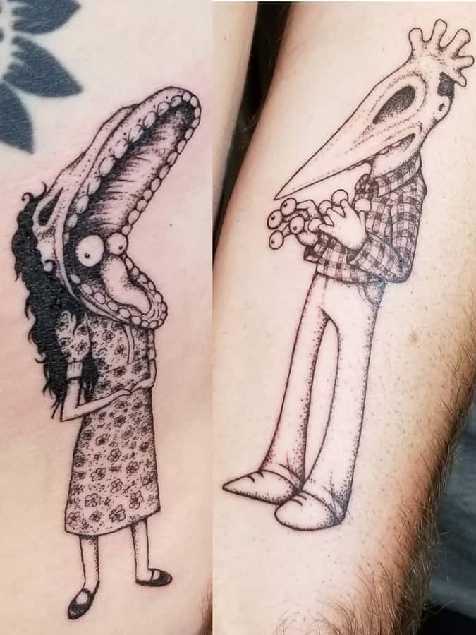 Tim Burton couple tattoo - Beetlejuice 