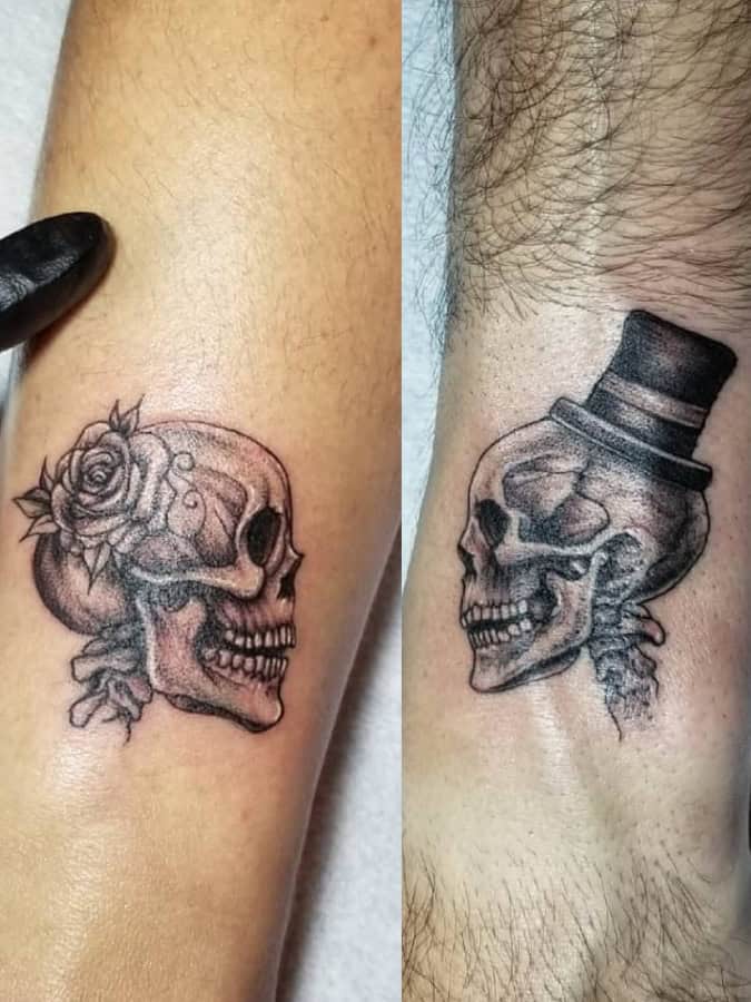 matching couple skull tattoo