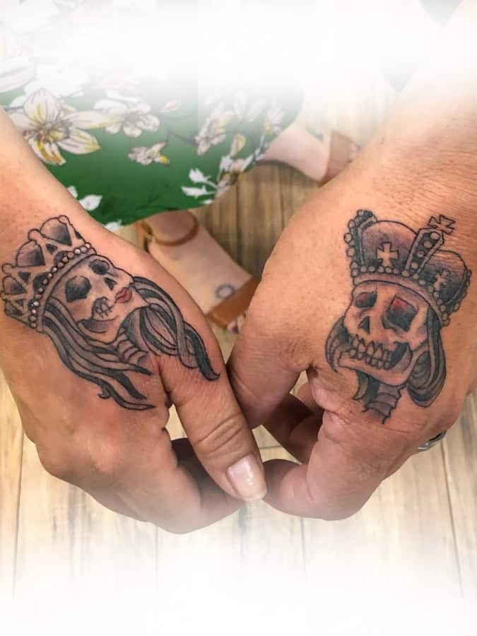 king and queen skeleton face tattoos