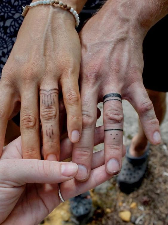 geometric and boho wedding ring tattoos 